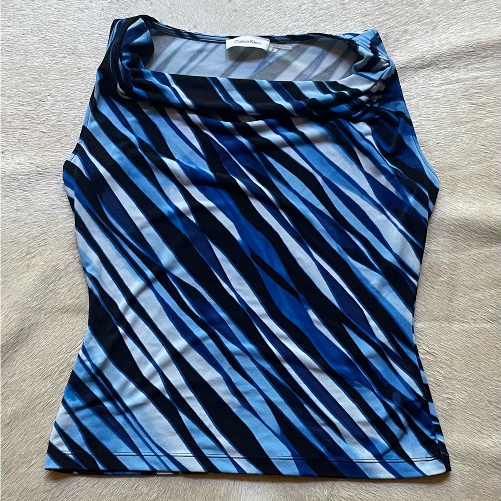 Calvin Klein Women's Blue Diagonal Striped Tank Top